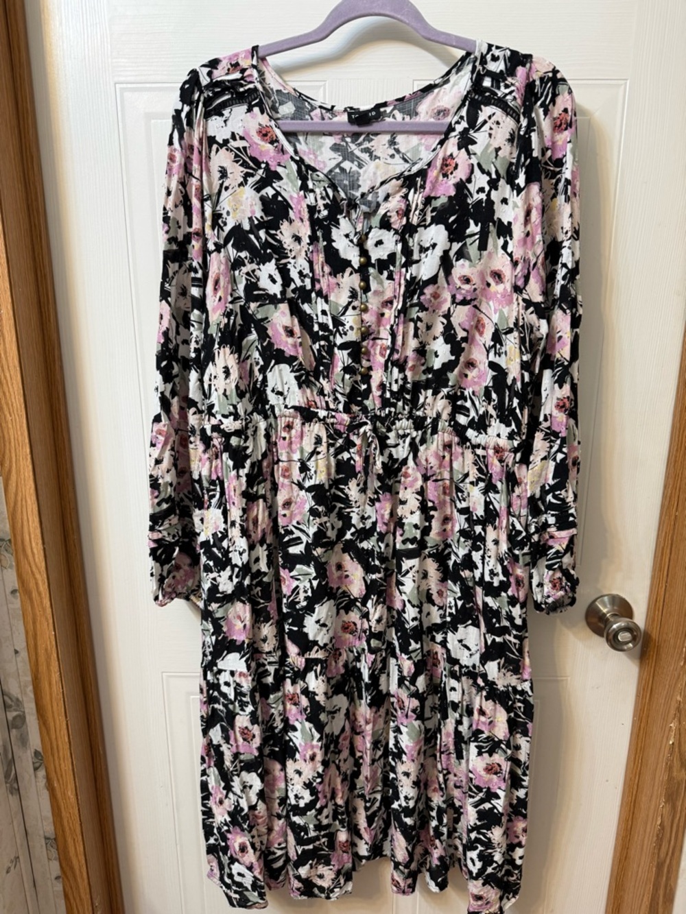 torrid Black Floral Long Sleeve Midi Dress with Pink Accents